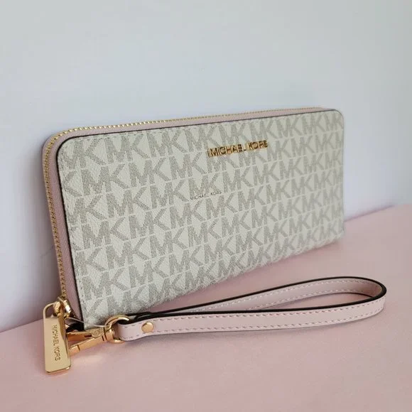 MICHAEL KORS Signature Logo Jet Set Travel Continental Wallet/Wristlet-P. Blush⭐